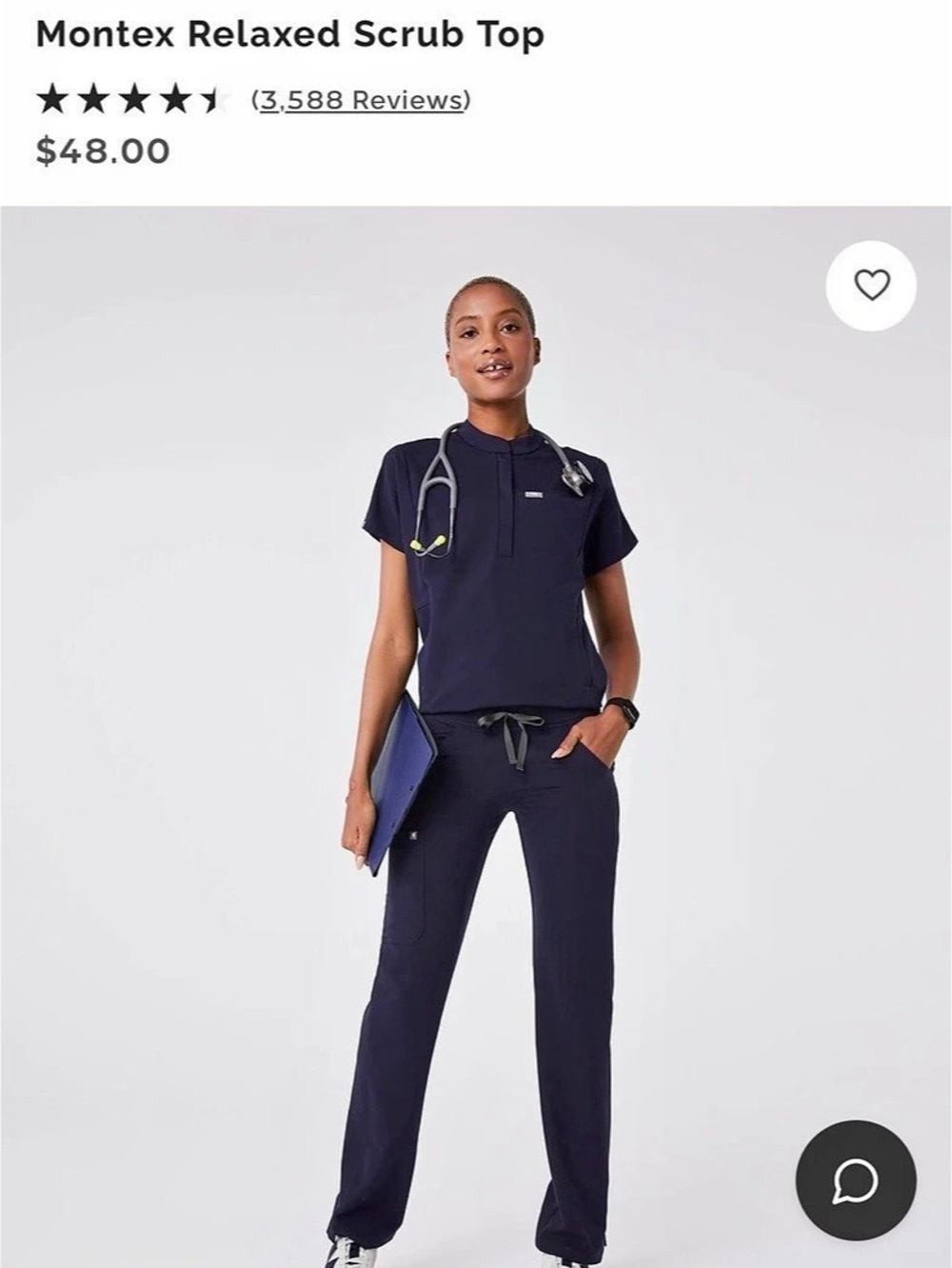 FIGS Montec Relaxed Scrub Top Short Sleeve in Navy Blue Size Medium